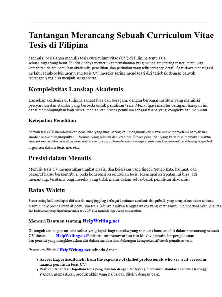 Tantangan Menulis Tesis CV di Filipina | PDF
