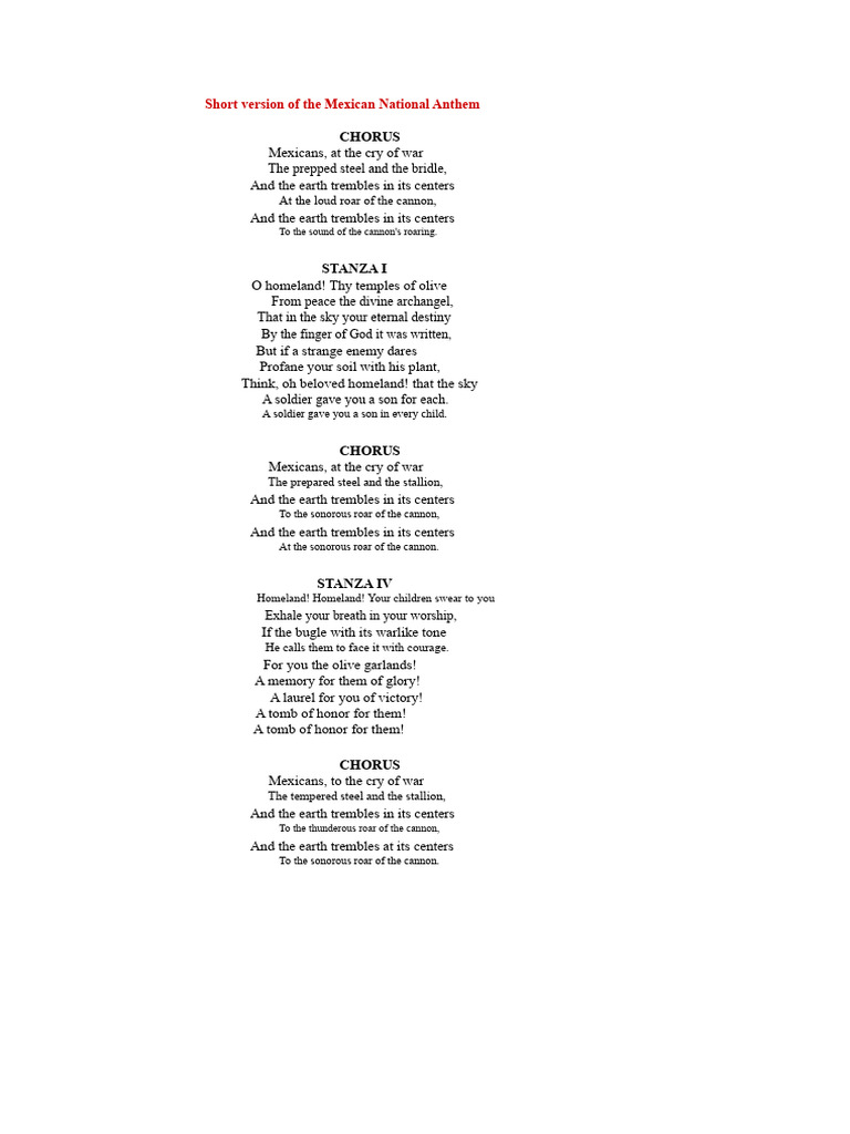 Short Version of Mexican Anthem | PDF