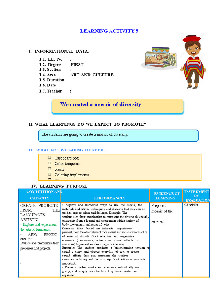 Create a Mosaic of Diversity Activity | PDF | Cognition | Human ...