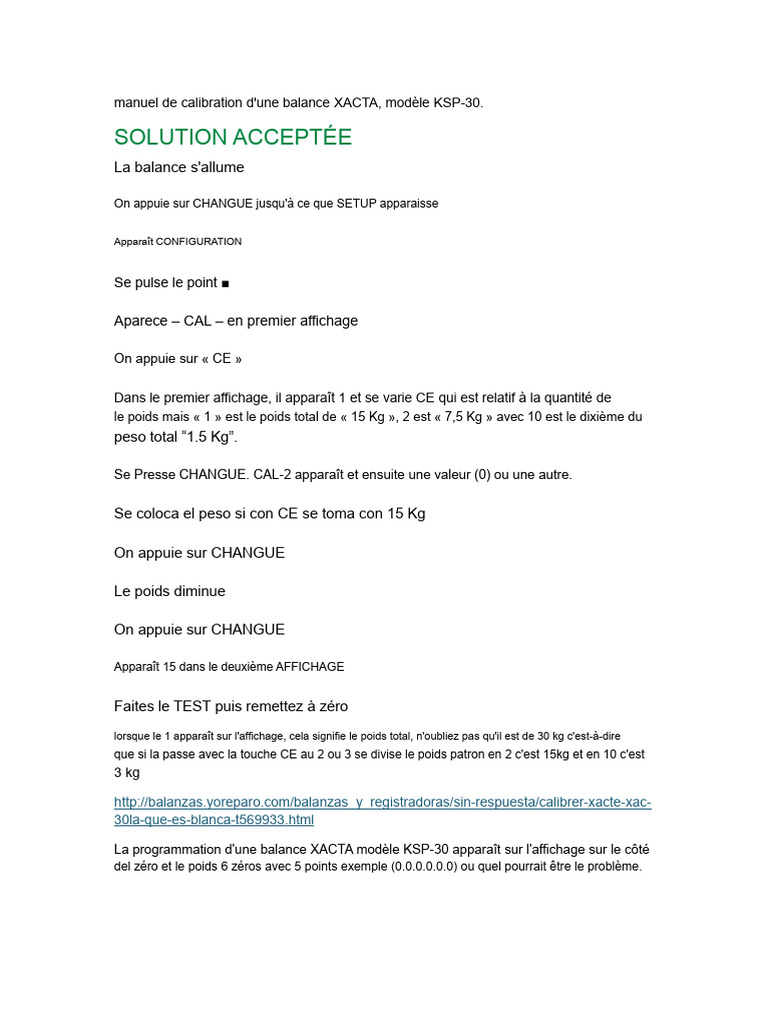 Calibration balance XACTA KSP-30 expliquée | PDF