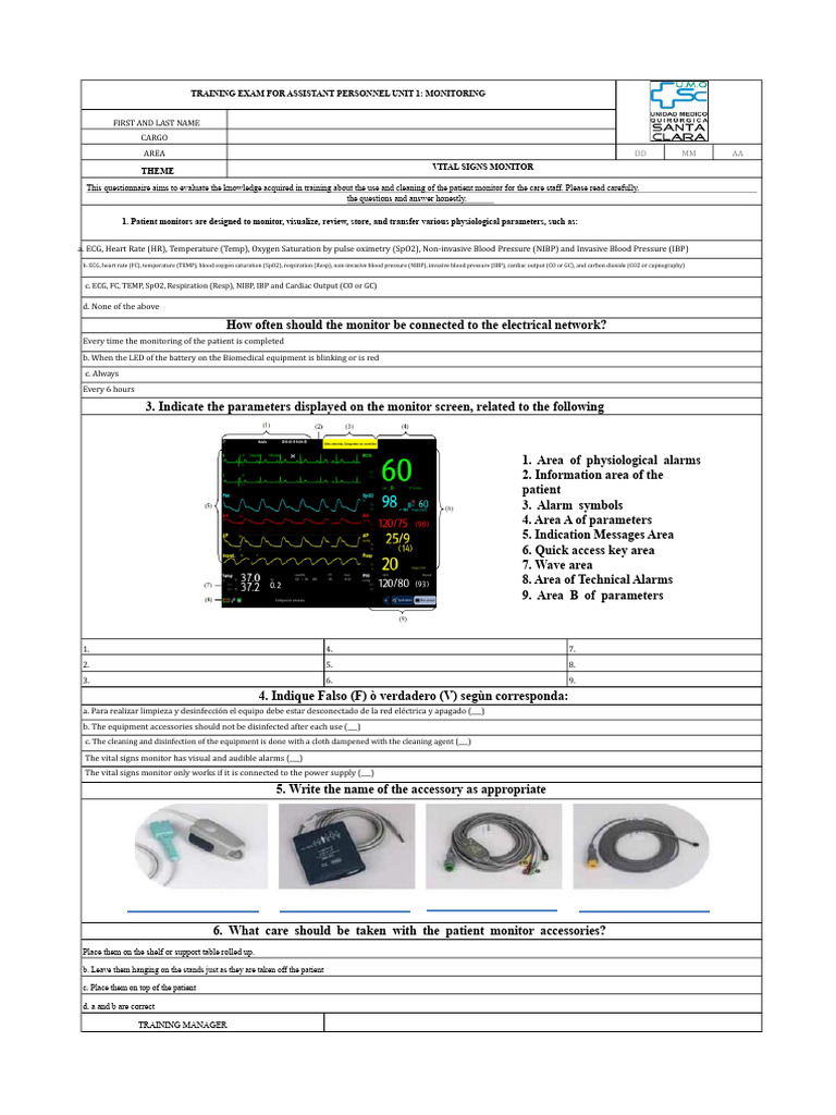 Patient Monitor Training Exam Guide | PDF | Monitoring (Medicine ...