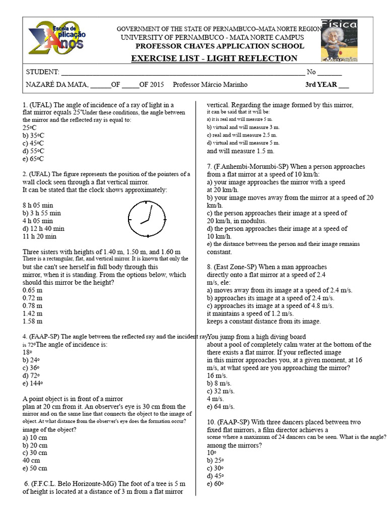 Light Reflection Exercises for Students | PDF | Mirror | Glass ...