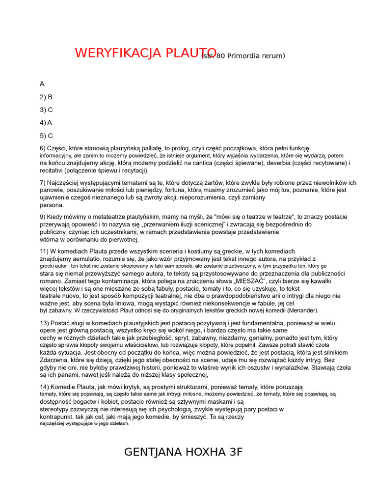 Weryfikacja Plauta | PDF