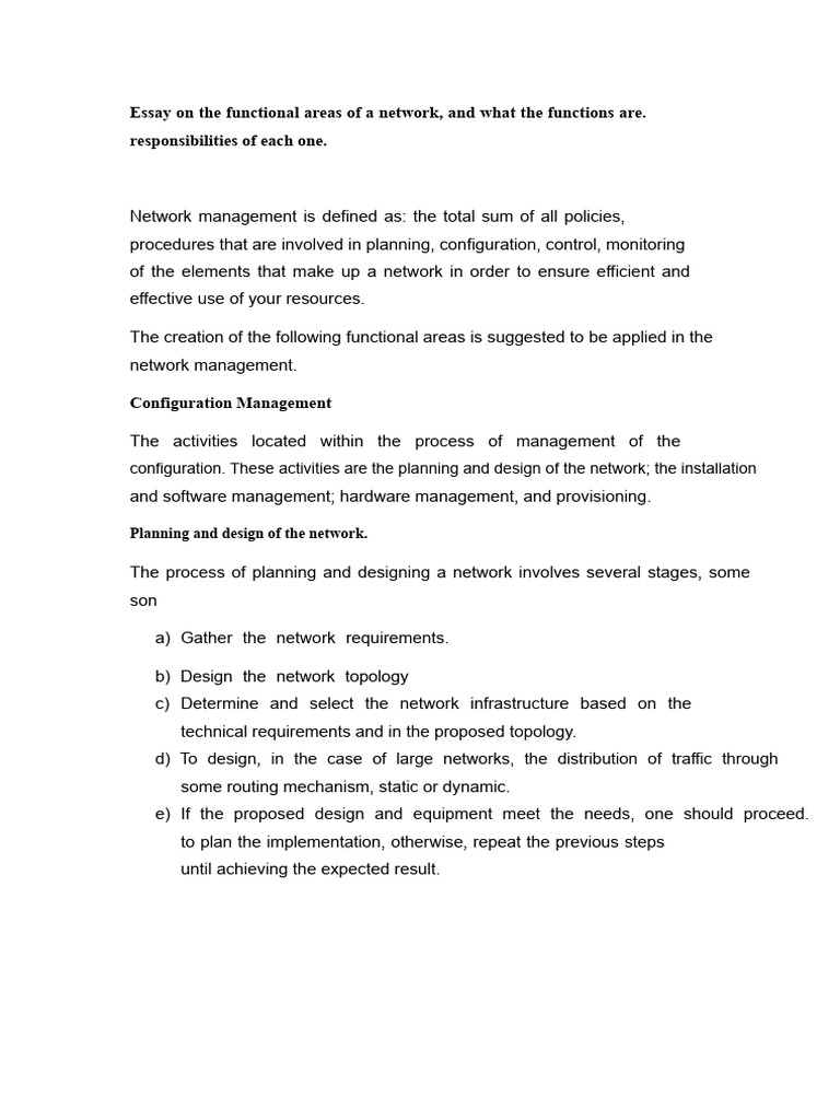 Essay On The Functional Areas of A Network | PDF | Computer Network ...