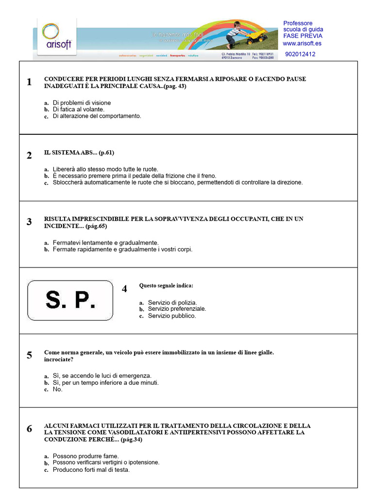 Test Insegnante Di Scuola Guida - Fase Preliminare | PDF