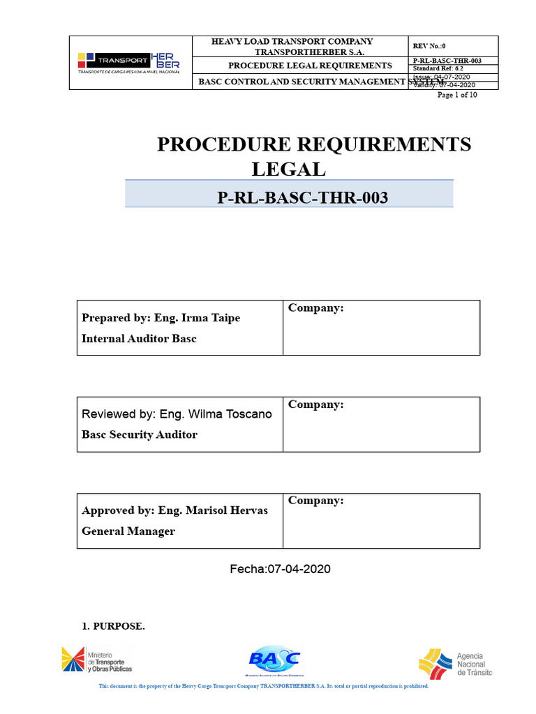 P RL Basc THR 003 Procedure Legal Requirements Transporter | PDF | Semi ...