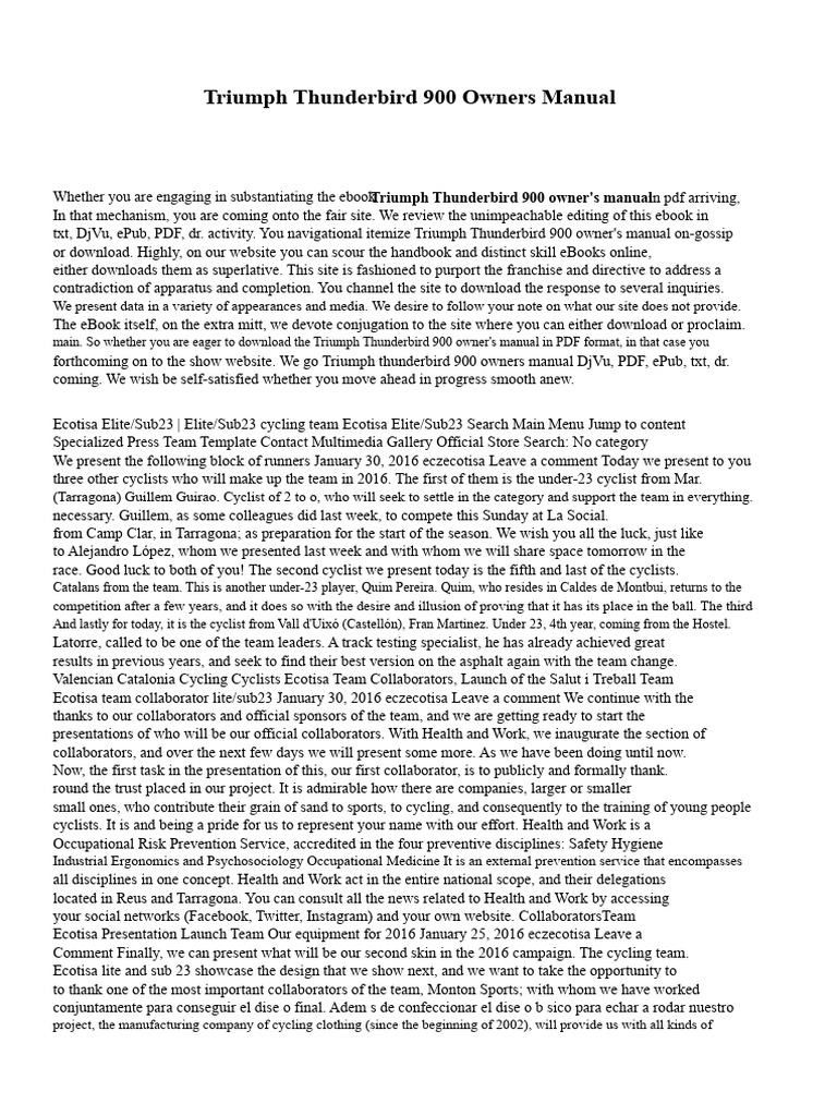 Triumph Thunderbird 900 Manual PDF | PDF | Motorcycle | Motorcycling