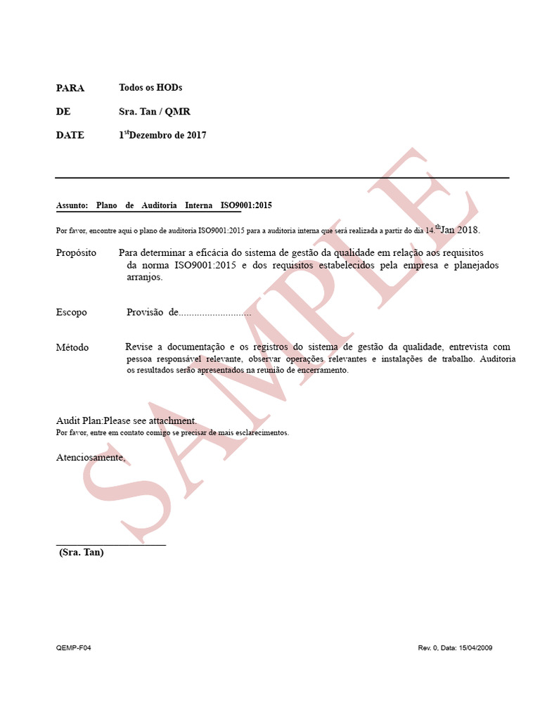 Plano de Auditoria Interna ISO 9001:2015 | PDF | Qualidade (negócios ...