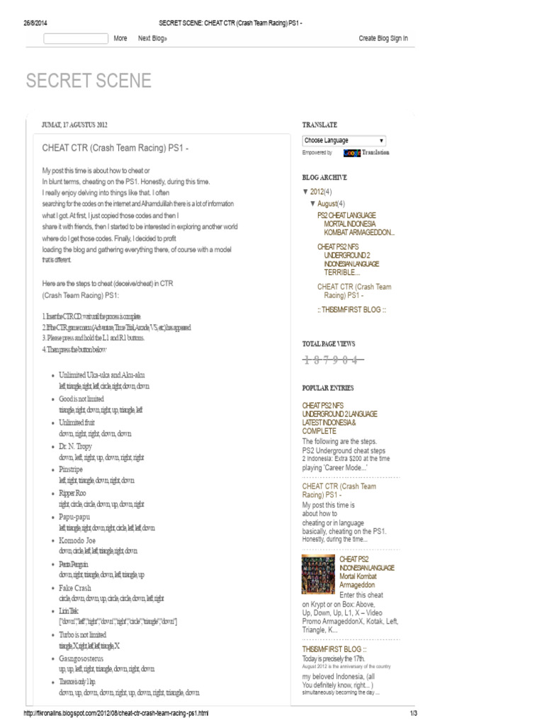 Secret Scene - Cheat CTR (Crash Team Racing) Ps1 | PDF | Technical ...