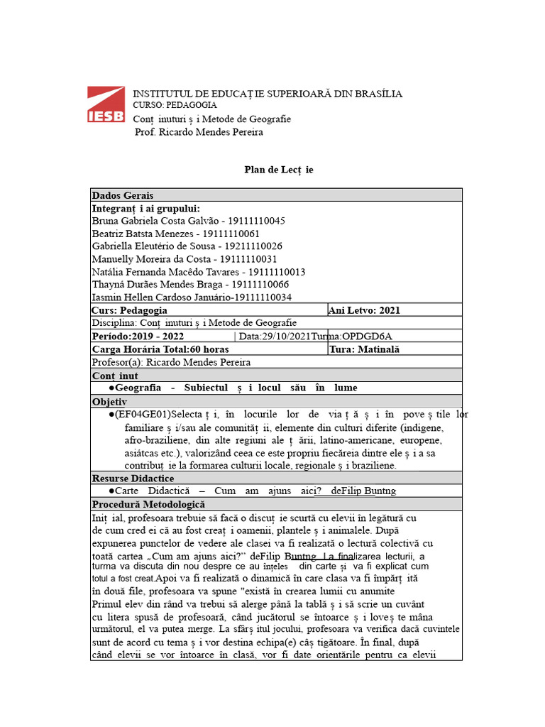 Model de Plan de Lecție | PDF