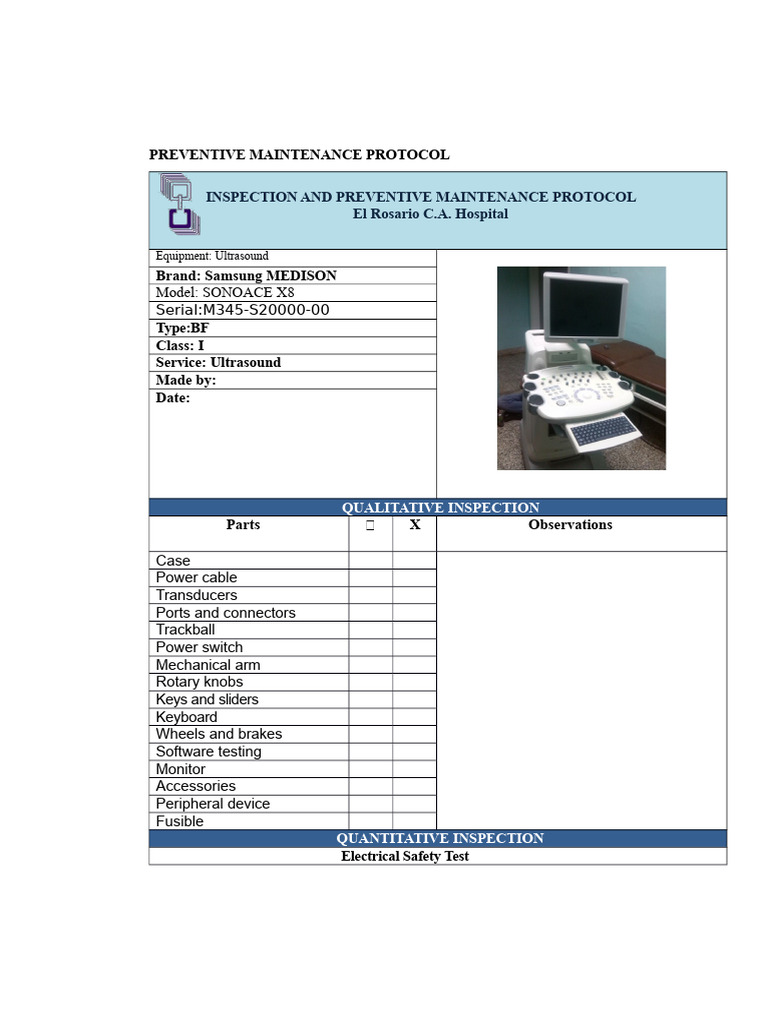 SONOACE X8 Preventive Maintenance Protocol | PDF