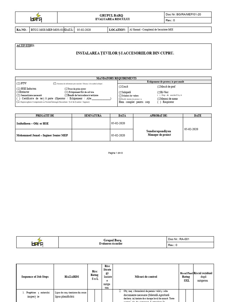 Evaluarea Riscului Principală | PDF