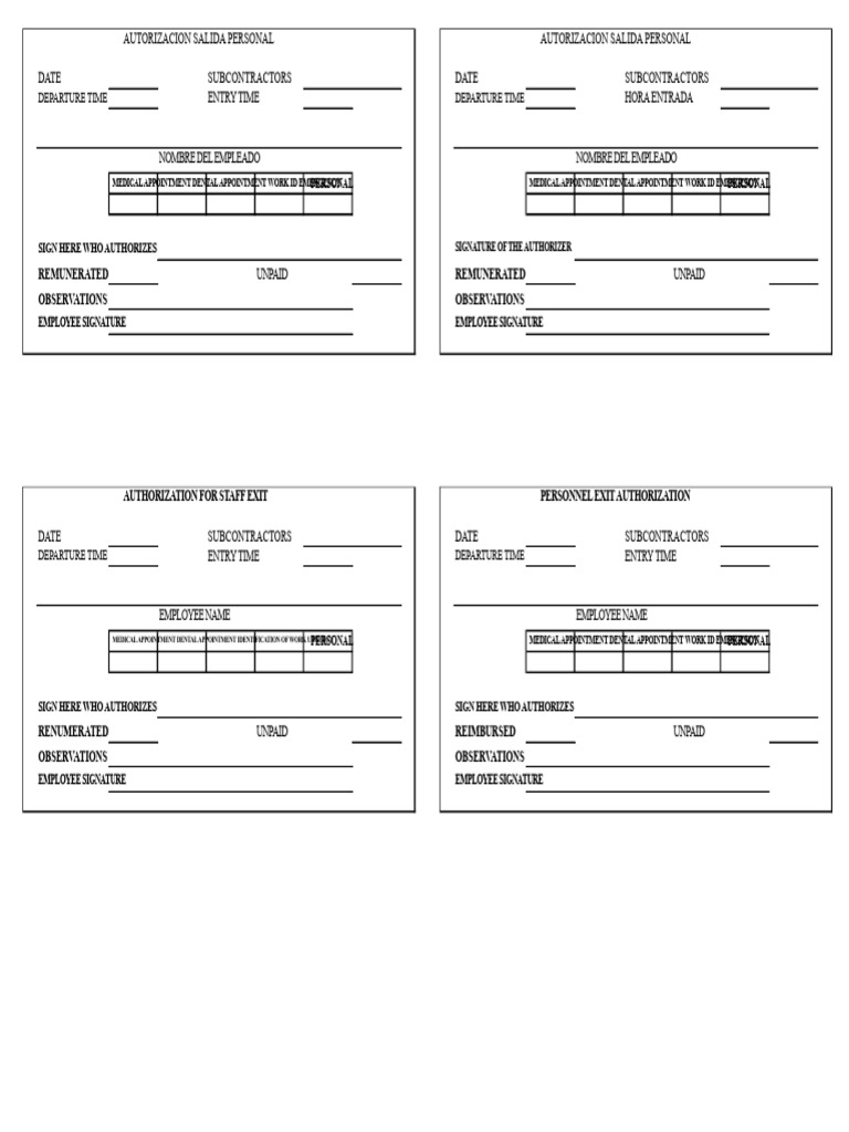 Staff Exit Authorization Form | PDF