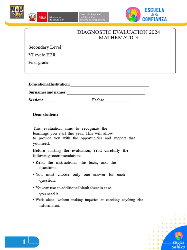 2024 Secondary Math Diagnostic Test | PDF | Area | Mathematics