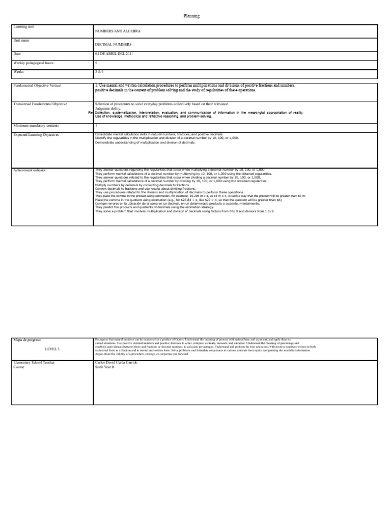 Decimal Numbers: Teaching Plan Overview | PDF | Multiplication | Numbers