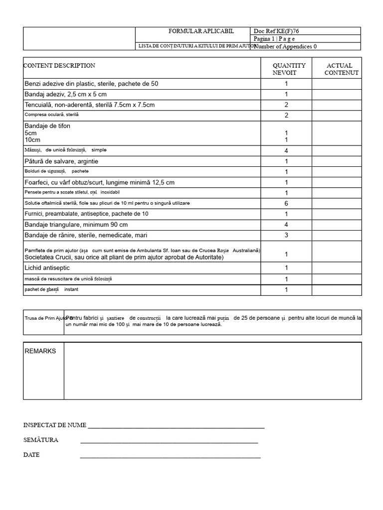 Conținutul Cutiei de Prim Ajutor | PDF