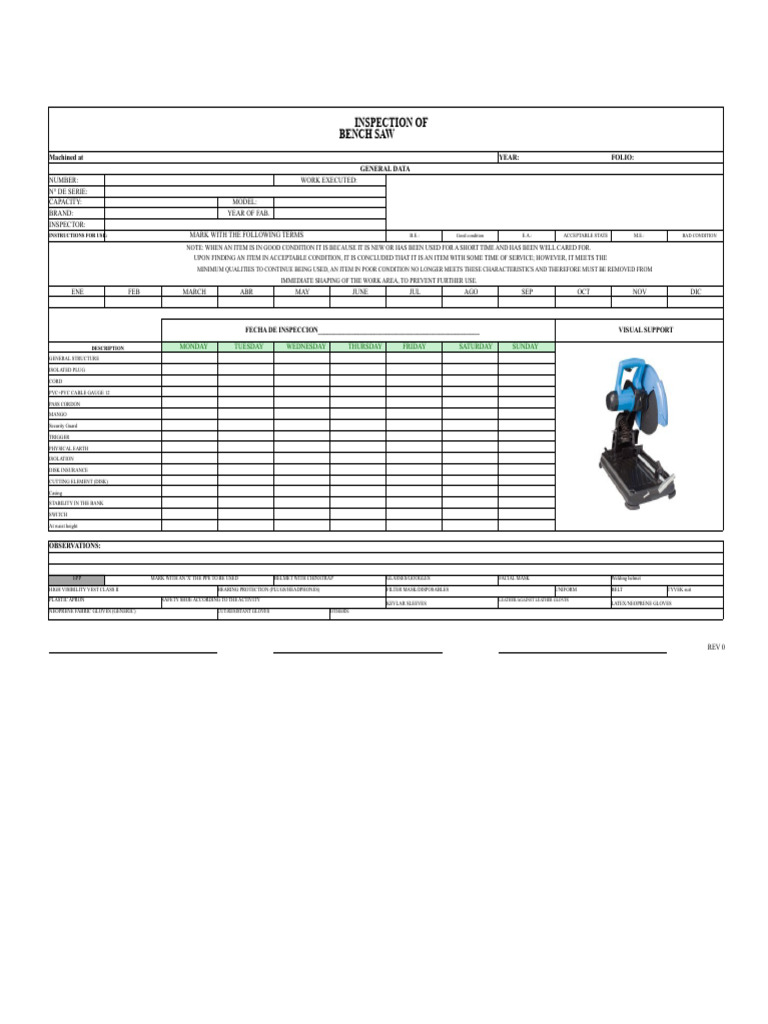 Check List Cutter | PDF | Personal Protective Equipment | Equipment