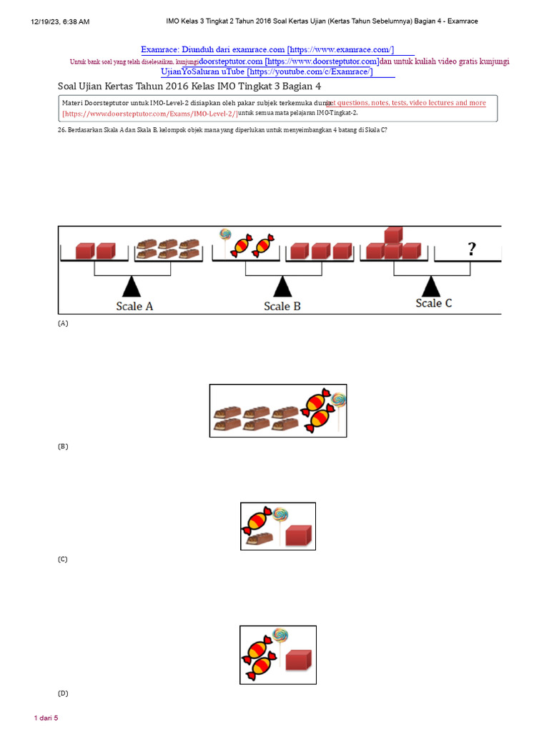 Soal Ujian IMO Kelas 3 Tahun 2016 | PDF