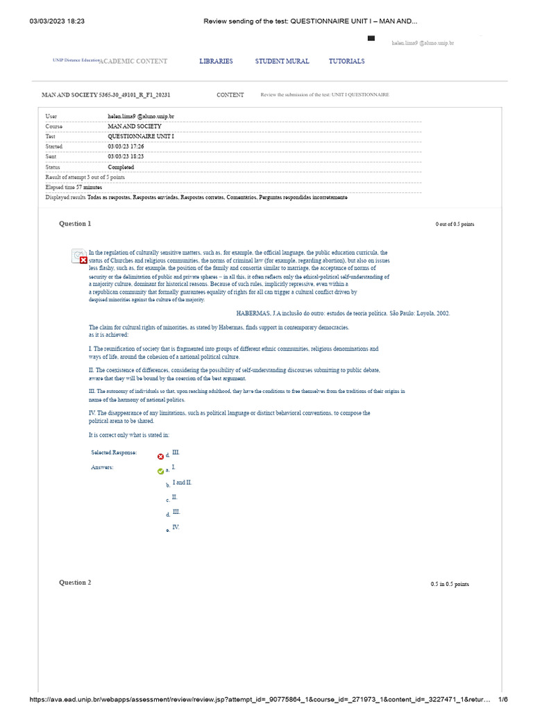 Review Submission of The Test - QUESTIONNAIRE UNIT I - MAN AND.. | PDF ...