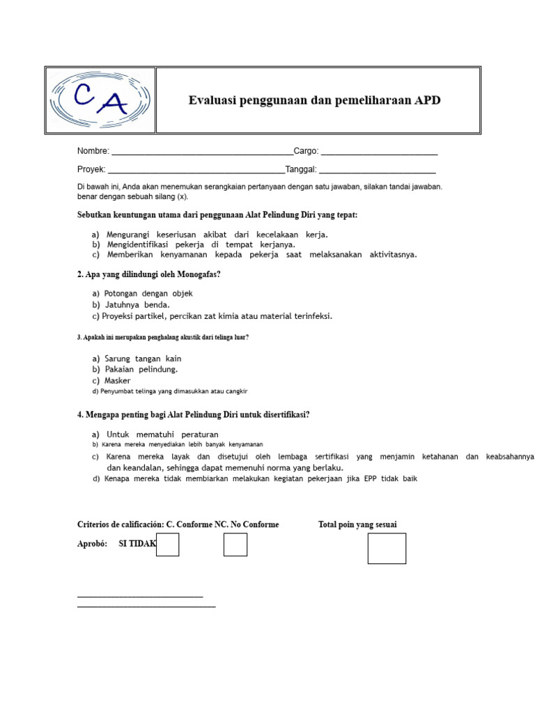 Evaluasi Penggunaan APD di Tempat Kerja | PDF