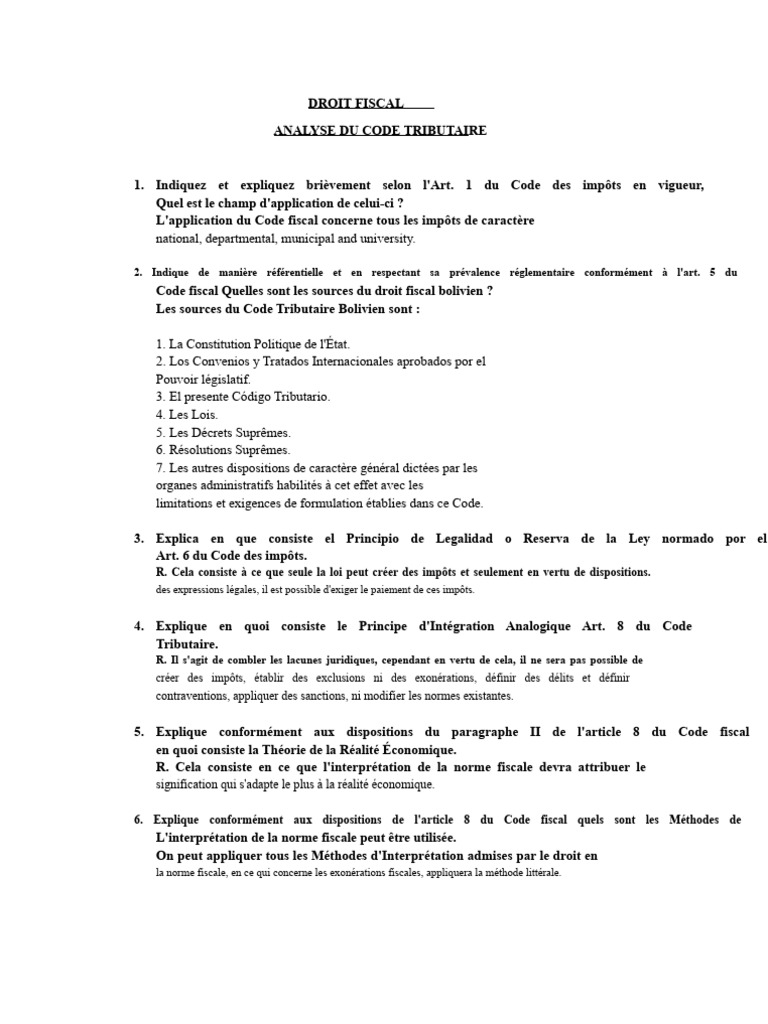 Analyse du Code Fiscal Bolivien | PDF | Loi | Impôts
