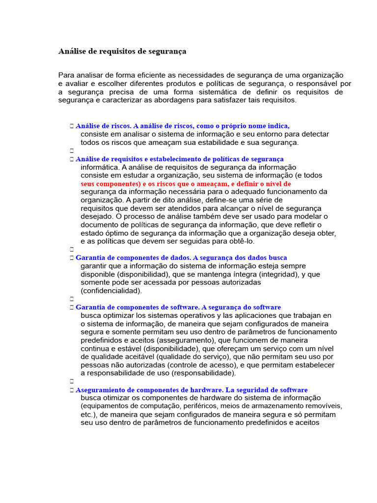 Análise de requisitos de segurança | PDF | Segurança da informação ...