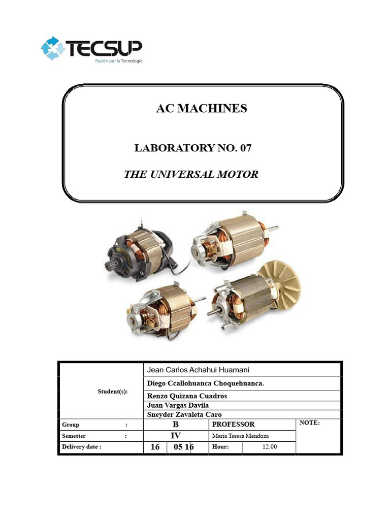 Universal Motor Characteristics Lab Report | PDF | Electric Motor ...