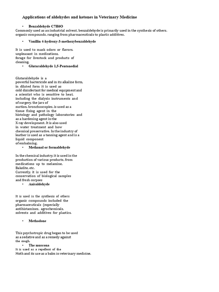 Aldehydes and Ketones in Veterinary Medicine | PDF