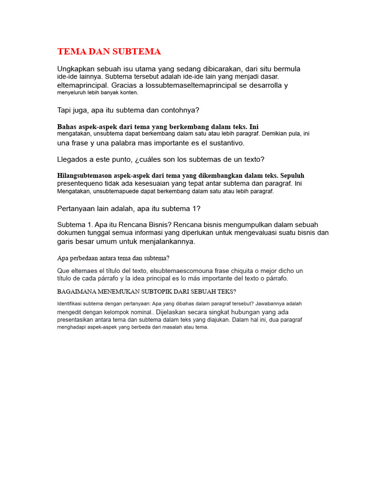 Perbedaan Tema dan Subtema | PDF