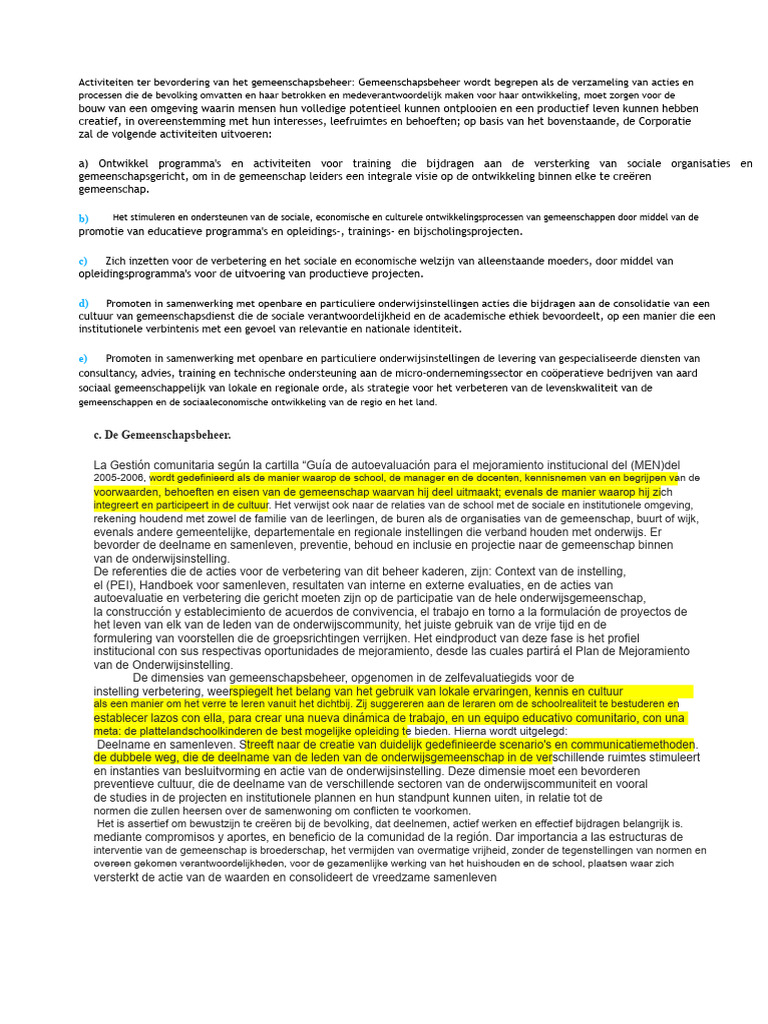 Activiteiten Ter Bevordering Van Gemeenschapsbeheer | PDF