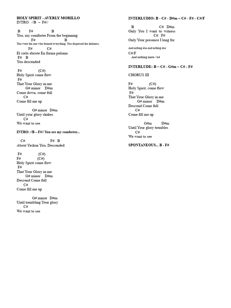 Holy Spirit Song Lyrics by Averly Morillo | PDF