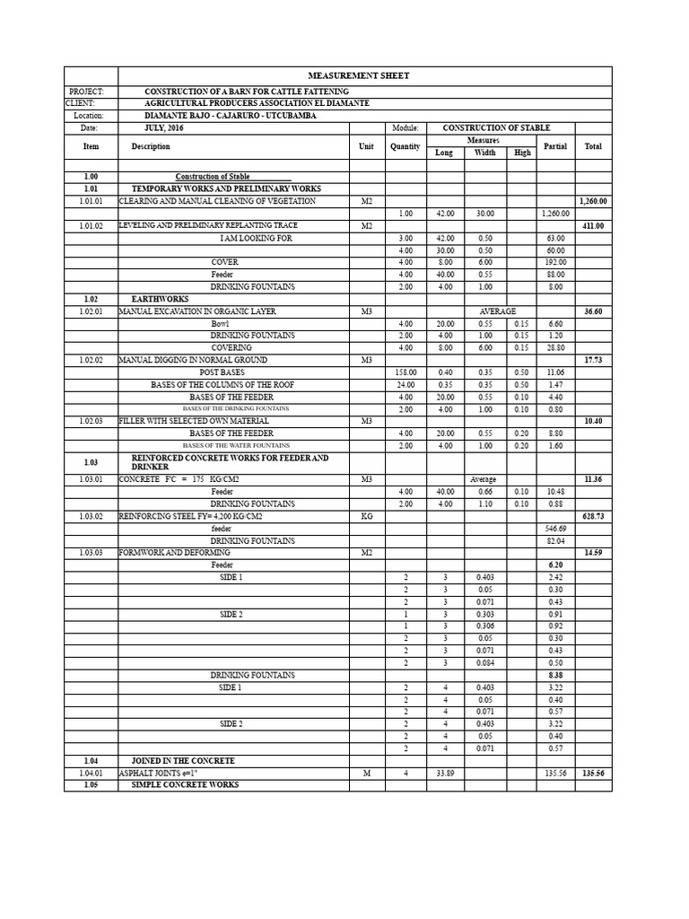 Measurements - Stable | PDF | Concrete | Wall