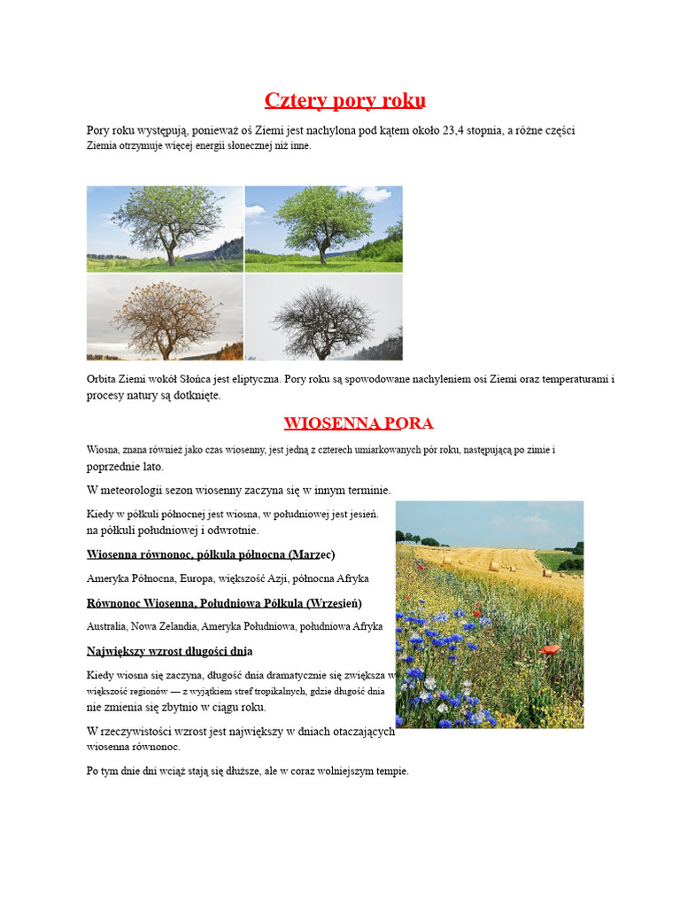 Cztery Pory Roku - Klasa 6 | PDF