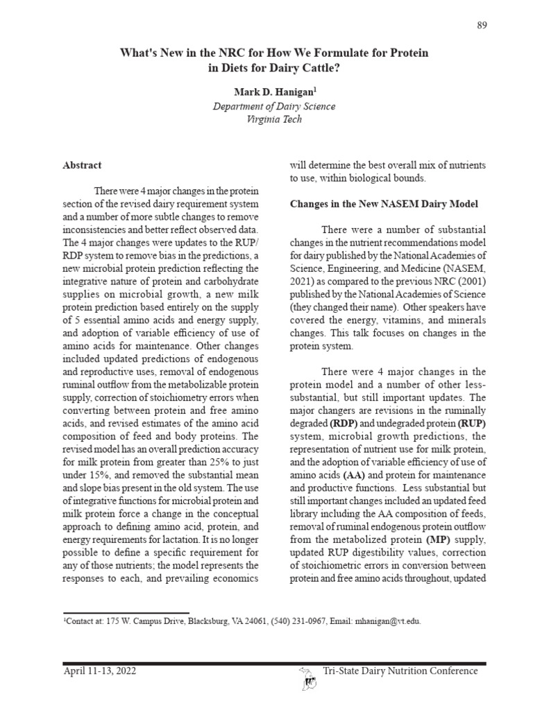 Hanigan NRC Protein in Diets | PDF | Diet (Nutrition) | Diet & Nutrition
