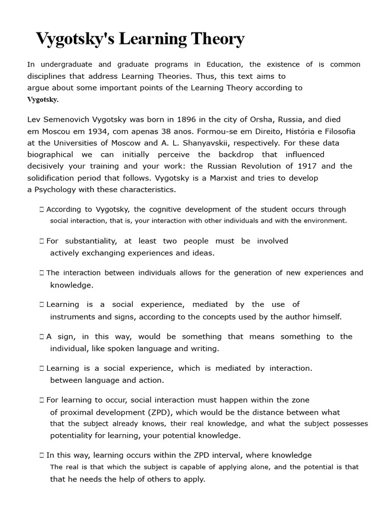 1-Vygotsky's Learning Theory | PDF | Learning | Learning Theory (Education)
