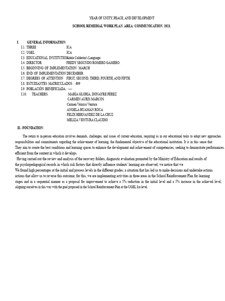 Reinforcement Plan. Communication. 2023. | PDF | Curriculum | Pedagogy