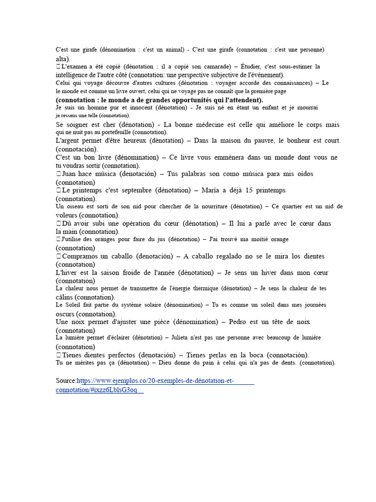 Exercices sur dénotation et connotation | PDF