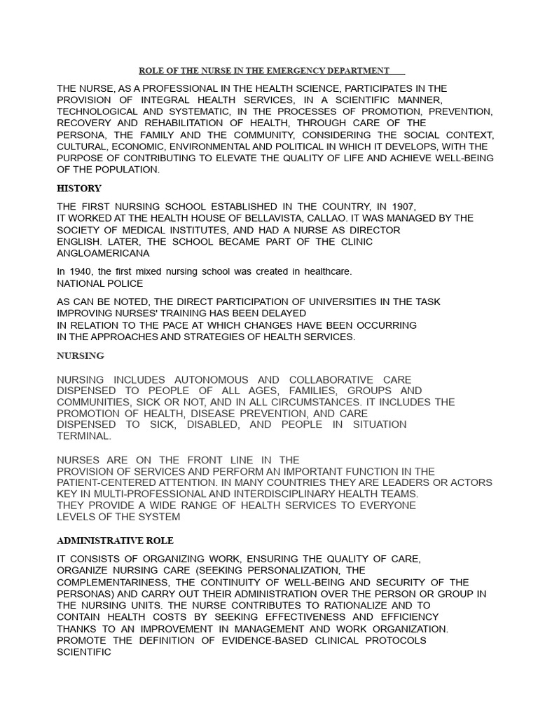 Emergency Department Nursing Roles | PDF | Nursing | Emergency