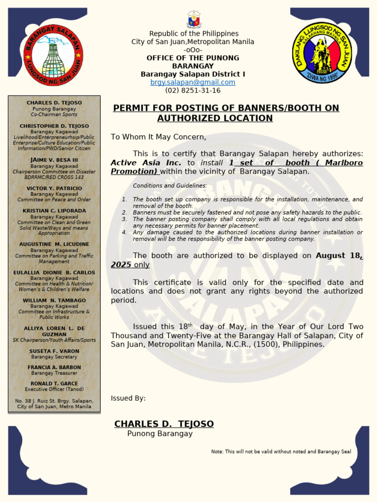 Permit for Banner Posting in San Juan | PDF