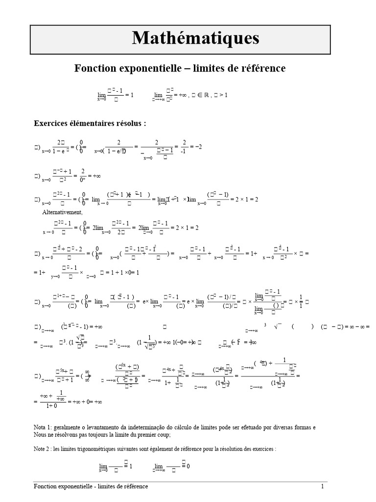 Limites de la fonction exponentielle | PDF | Relations mathématiques ...