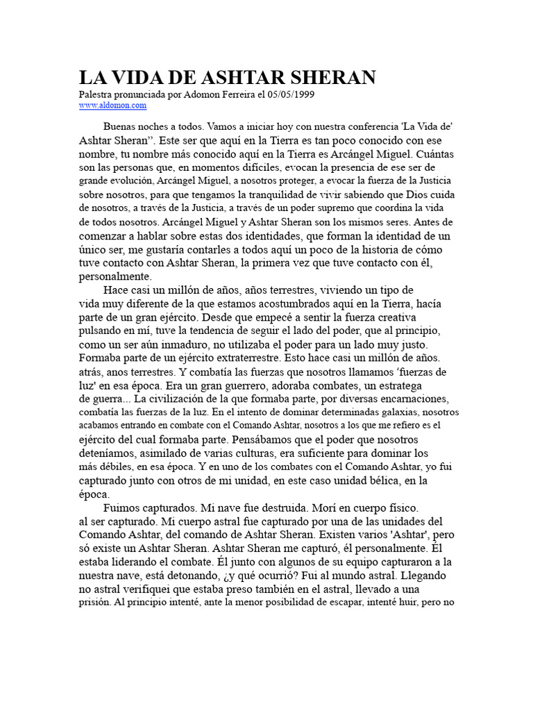 La Vida de Ashtar Sheran y su Evolución | PDF | Amor | Rubio