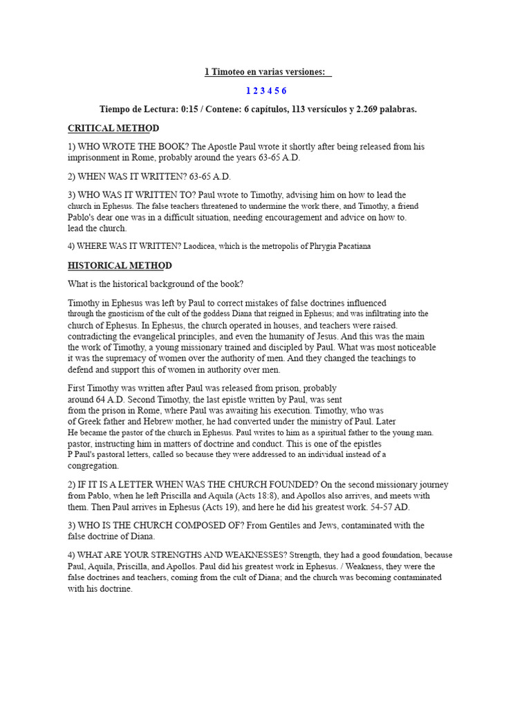 1 Timothy | PDF | Saint Timothy | Paul The Apostle