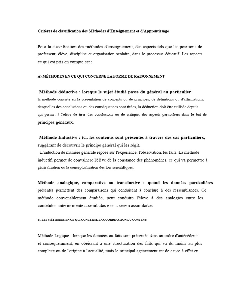 Classification des Méthodes d'Enseignement | PDF | Apprentissage ...
