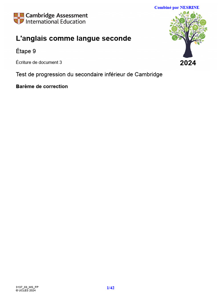 Barème de notation Cambridge 2024 | PDF | Linguistique | Communication ...