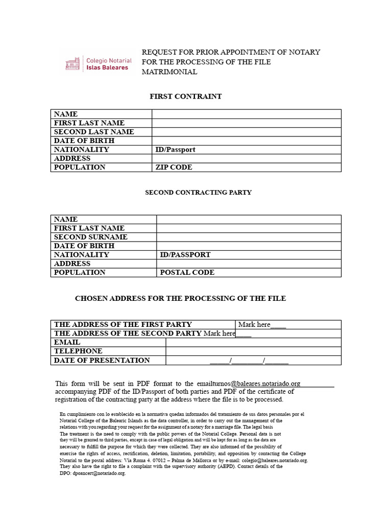 Request For Prior Appointment of Notary For The Processing of The File ...