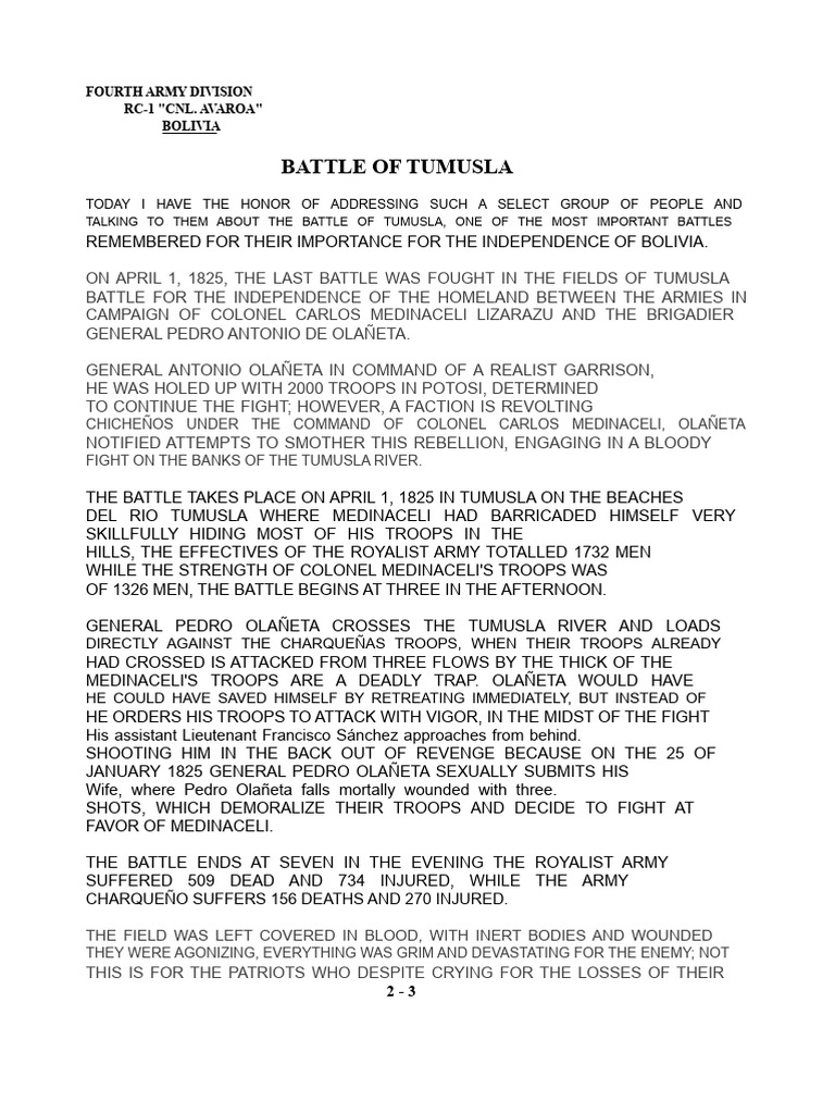 Battle of Tumusla Dissertation | PDF | Military Operations | Conflicts