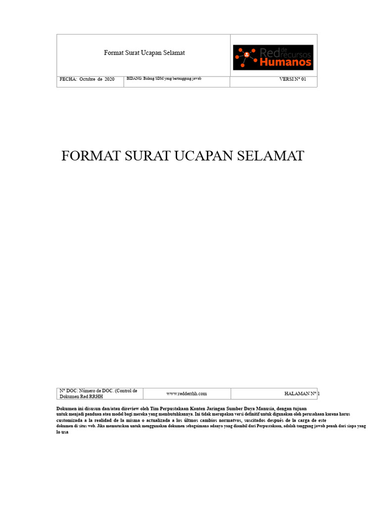 Format Surat Ucapan Selamat Kerja | PDF