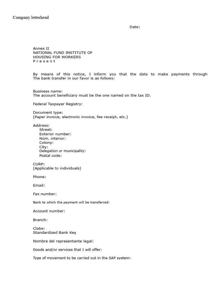 Bank Letter Format Annex II | PDF