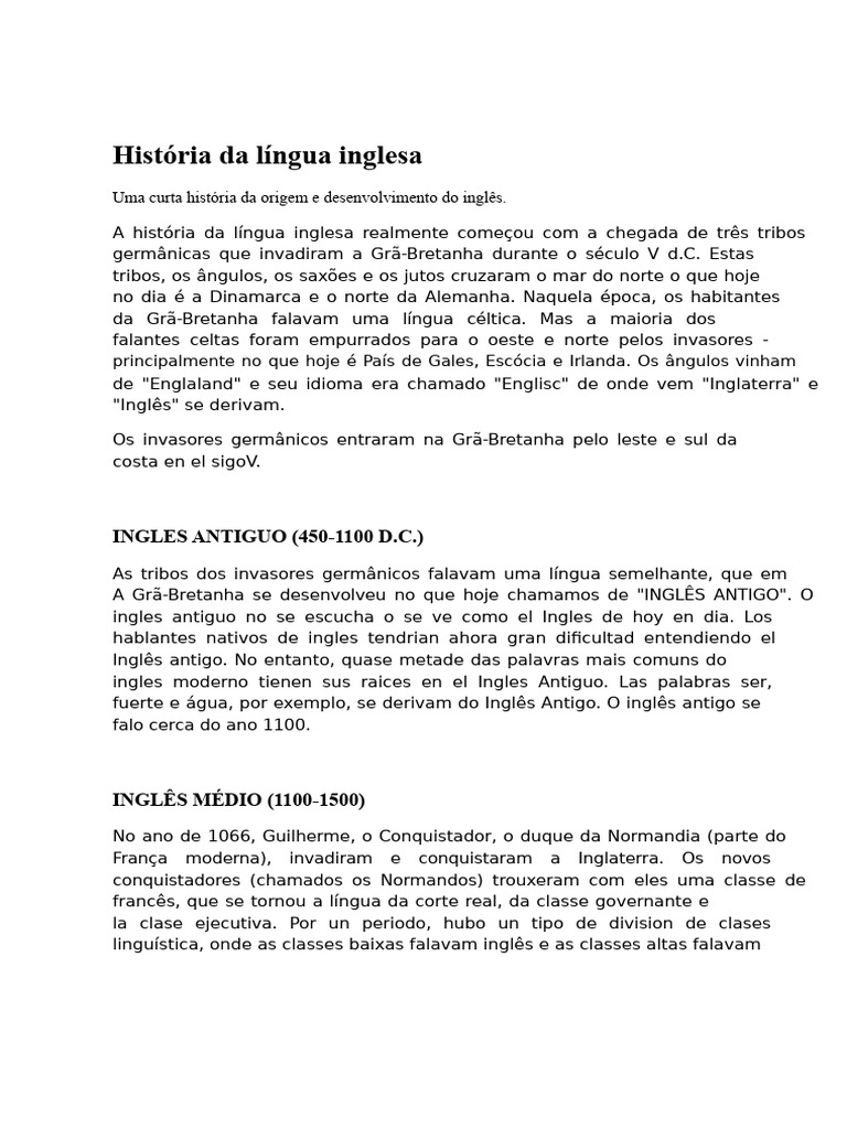 Evolução da Língua Inglesa: História Resumida | PDF | Língua inglesa ...