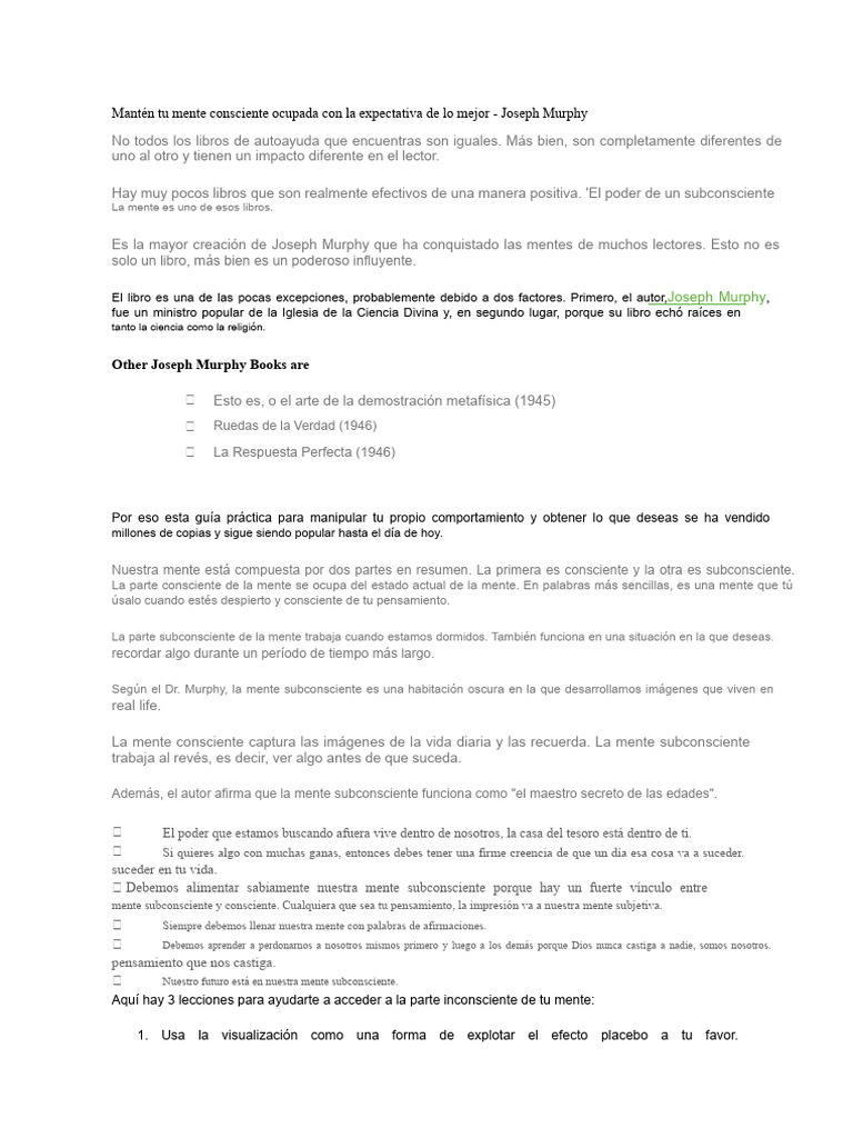 El Poder de Tu Mente Subconsciente | PDF | Mente | Pensamiento
